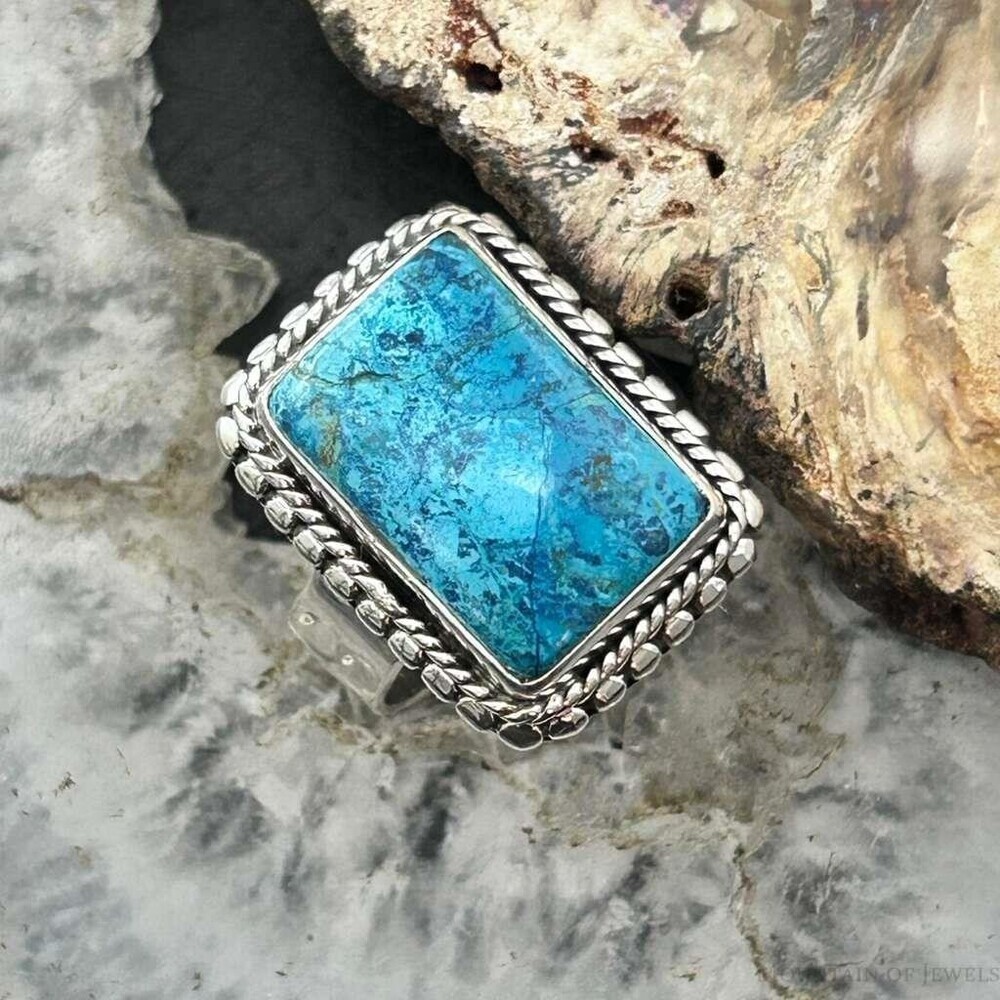 Sterling Silver Southwestern Style Rectangle Shattuckite Ring Sz 7.25 For Women